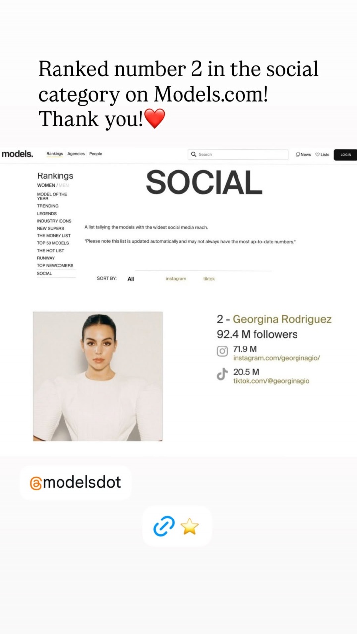 开云体育-顶流！乔治娜晒社媒总粉丝量，ins近7200万+tiktok突破2000万